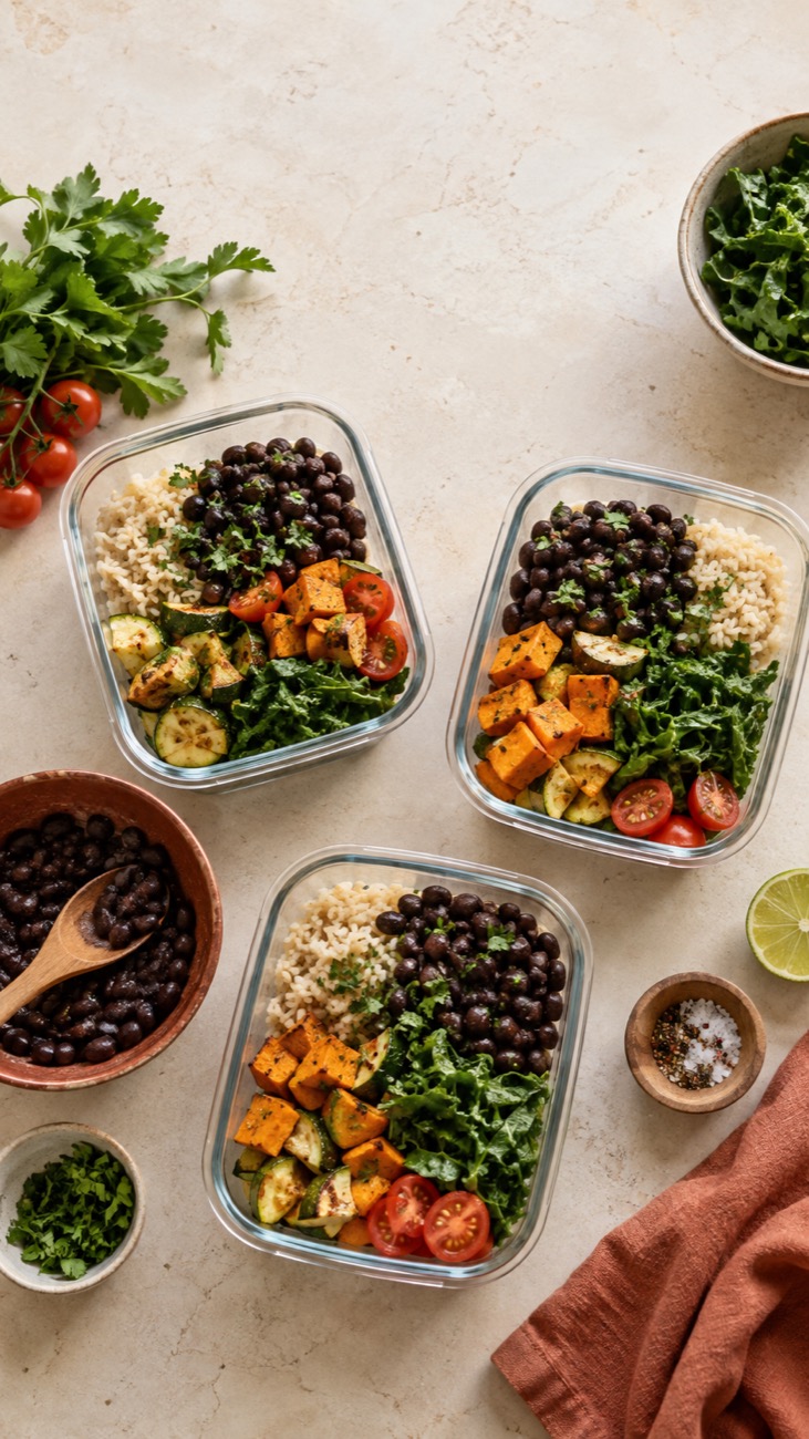 Composição ilustrativa de alimentos e refeições sobre uma mesa